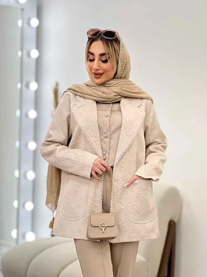 مانتو ژاکارد دو جیب مروارید