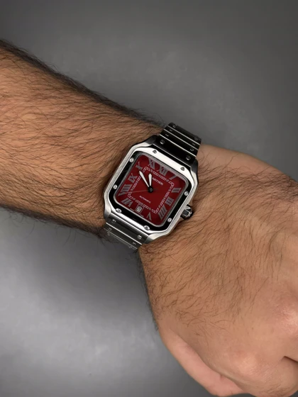 ساعت مچی کارتیه د سانتوس موتور اتوماتیک صفحه قرمز Cartier