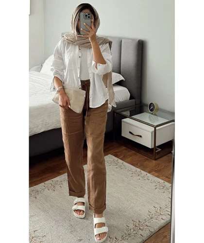 شلوار لینن قهوه ای جاگر H&M752