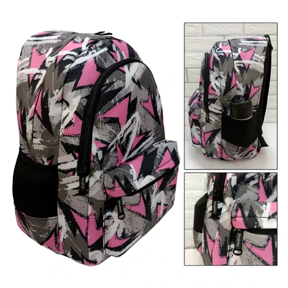 کیف مدرسه ای دخترانه مدل مثلث صورتی pink triangle با جامدادی