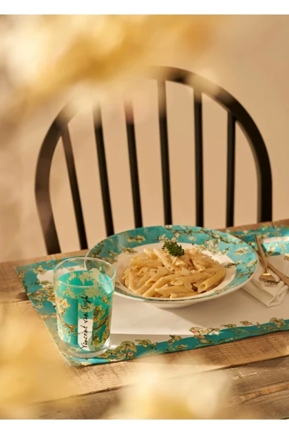 بشقاب پاستا Bella Maison مدل Van Gogh Almond Blossom چینی - فیروزه‌ای