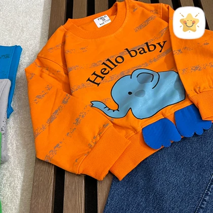 بلوز شلوار جین پسرانه کیفیت عالی برند FIBILO طرح فیل مناسب 1 تا 4 سال