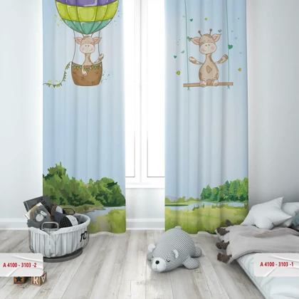 پرده پانچی اتاق کودک برند مینوریا کیدز طرح زرافه کد p-372