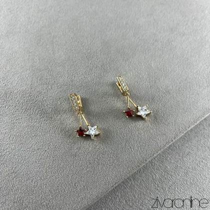 گوشواره زنانه ژوپینگ مدل ستاره نگین قرمز 20406