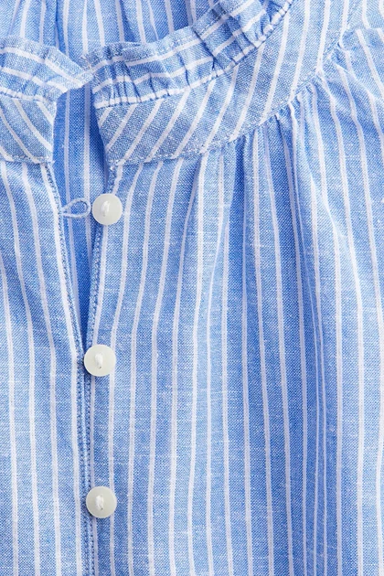 بلوز لینن آستین چین‌دار دکمه سفید H&M271