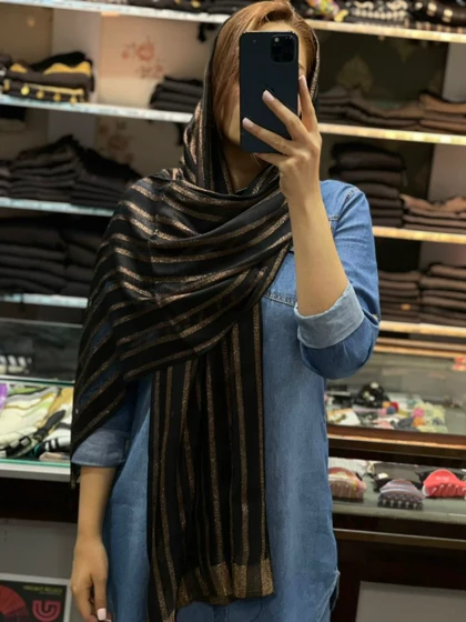 شال ابریشم مشکی لمه