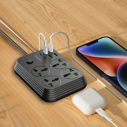 چند راهی برق 3000 وات چهار سوکت، چهار عدد USB و دو عدد تایپ‌سی ارلدام EARLDOM SC25