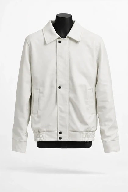 کت چرم مردانه سفید با طراحی مینیمال اورجینال دیلم