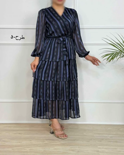 پیراهن الارا کد 094 ( حریر طرحدار طبقه‌ای )