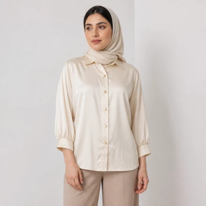 شومیز ساتن سیلک پانیذ کرم