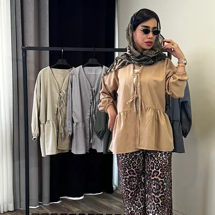 شومیز عروسکی لینن بندی جلو باز