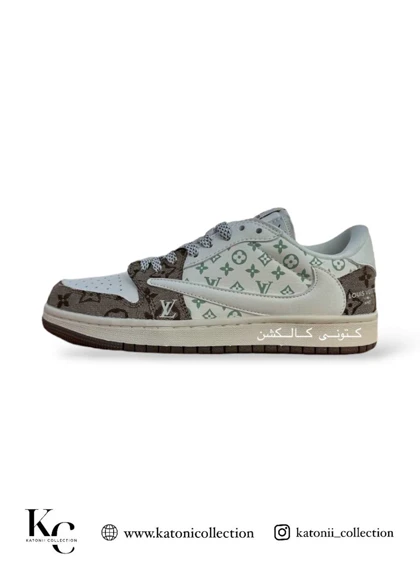 کتانی نایکی ایر جردن وان لو تراویس اسکات لویی ویتون قهوه ایی Nike Air Jordan 1 Low Travis scott x fragment LV brown