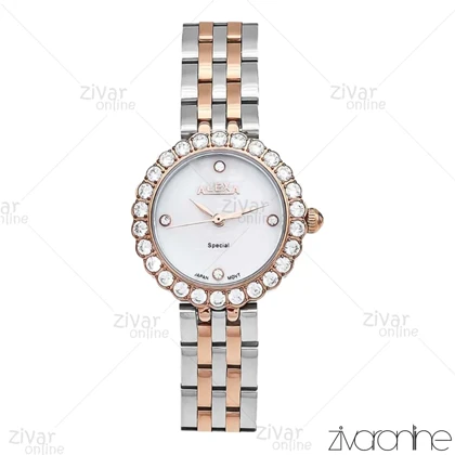 ساعت الکسا اسپشیال زنانه رزگلد نقره ای دور نگین 106142