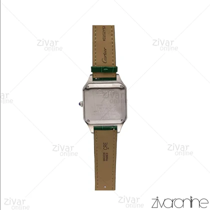 ساعت کارتیر مردانه مدل سانتوس دومونت قاب نقره ای بند چرم سبز 106176