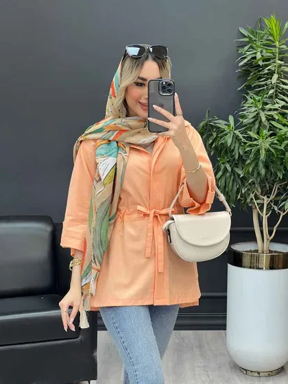 مانتو لینن دکمه مخفی دو جیب