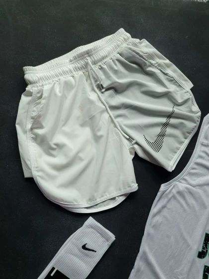 ست رکابی و شلوارک نایکی با تم سفید + جوراب