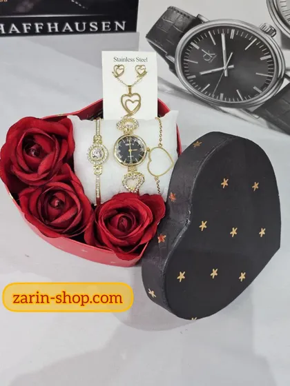 باکس گل هدیه ساعت و سرویس زنانه نگینی