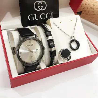 ست لوکس مردانه ساعت دستبند گردنبند انگشتر 380440530