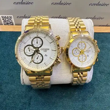 ساعت سیتیزن VIP ست زنانه و مردانه مدل C-3475 طلایی صفحه سفید