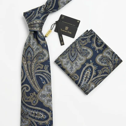 کراوات و پوشت دستدوز طرح بوته و جقه درشت برند Massimo Dutti