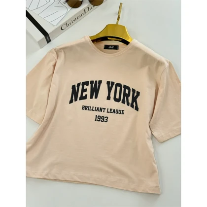 کراپ تیشرت نخ پنبه وارداتی New york