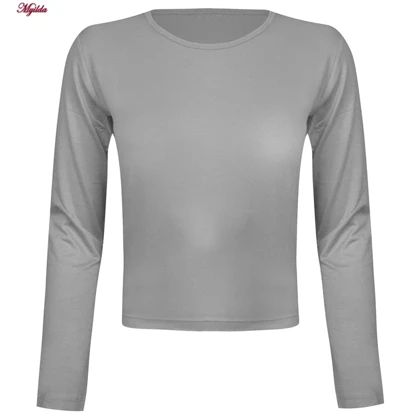 کراپ تیشرت آستین بلند زنانه مدل پشت بندی رنگ طوسی کد 5224-612P