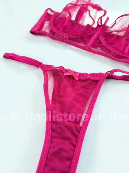 ست شورت و سوتین فنر دار پایه بلند تور و دانتل سرخابی