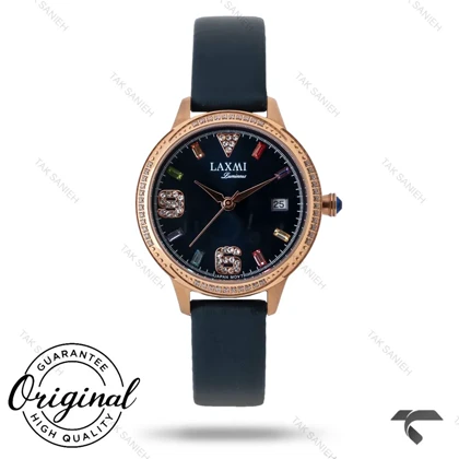 ساعت چرمی لاکسمی 8080 زنانه سرمه ای قاب رز Laxmi-9098-L