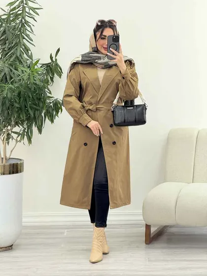 بارانی بلند شش دکمه آستین پیله