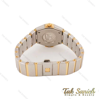 ساعت امگا کانسلیشن زنانه دورنگ طلایی تقویم دار صفحه نقره ای نگین Omega-4468-L