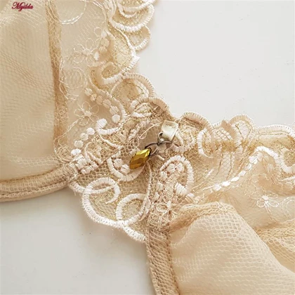 ست شورت و سوتین زنانه فیتن مدل فنردار گیپور کرم کد 4952-8