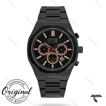ساعت کرست مردانه 6284-4 صفحه مشکی بند مشکی Crest-10908-G