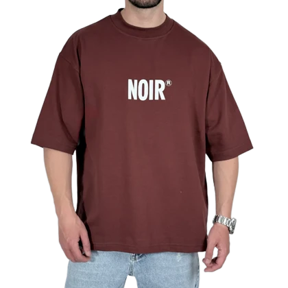 تیشرت آستین کوتاه باکسی قهوه ای مدل NOIR