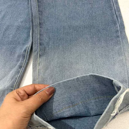 شلوار بگ دخترانه جین مدل پاکتی ریش دار