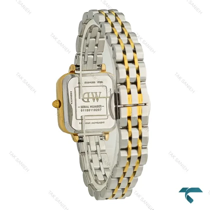 ساعت مچی زنانه دنیل ولینگتون مربعی دورنگ طلایی صفحه سفید DW-7831-L