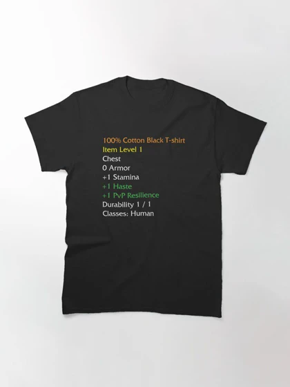تیشرت کلاسیک ورلد اف وارکرافت | WoW Funny T-shirt Item stats description Black shirt meme کد 238647