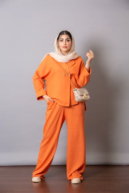 مانتو شلوار راه راه دو دکمه بغل چاک