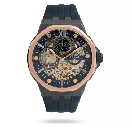 ساعت مچی مردانه لاکسمی بند سیلیکون دو رنگ مشکی رزگلد کد Laxmi 8804/4