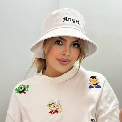 کلاه باکت کتان گلدوزی طرح angel