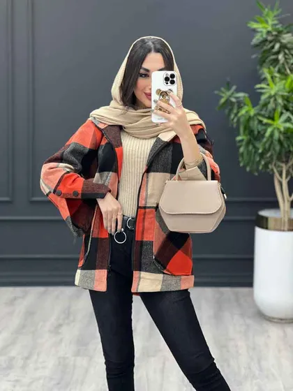 پالتو کلاه دار بغل دو دکمه