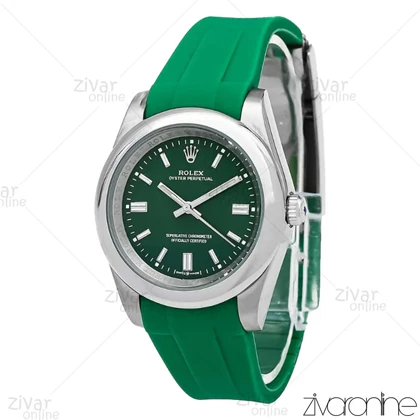 ساعت رولکس اویستر پرپچوال مردانه قاب سیلور بند رابر سبز 106601
