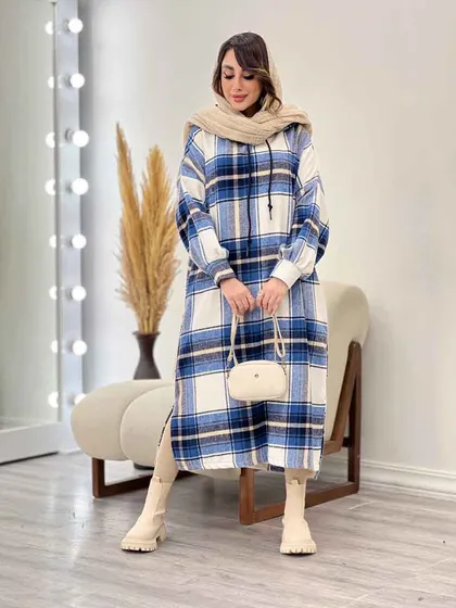 پیراهن بلند چهارخونه کلاهدار