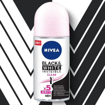 رول ضد تعریق زنانه نیوآ مدل Black &White Clear 48H حجم 50ml