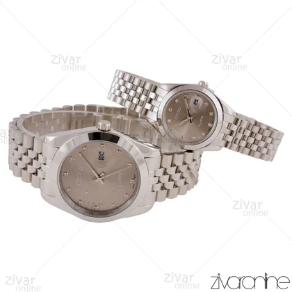 ست ساعت سیتیزن نقره ای صفحه طوسی نگین‌دار 105654