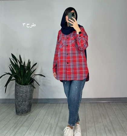 مانتو چهارخونه توت فرنگی