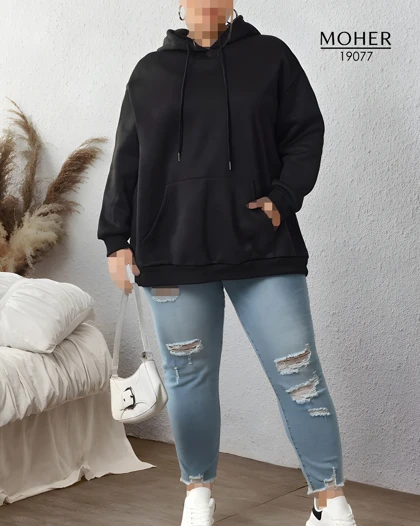 هودی کرک‌دار سایز بزرگ مشکی