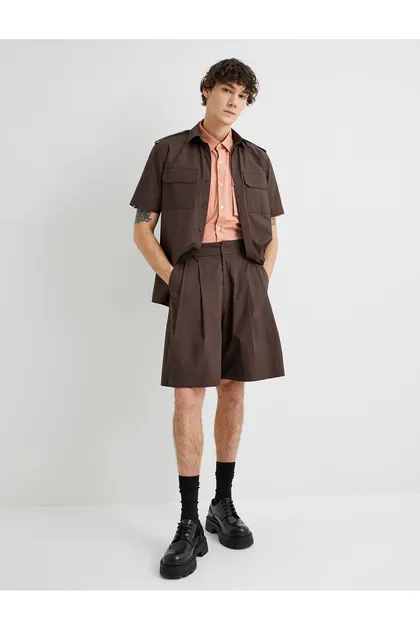 شلوارک پارچه ای جیب پلیسه‌دار با جزئیات 4SAM40179HW