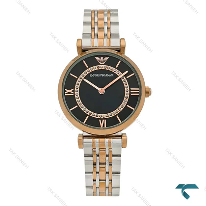 ساعت زنانه امپریو آرمانی دو رنگ رزگلد صفحه مشکی خورشیدی Armani-7996-L