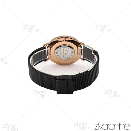 ساعت دنیل ولینگتون مردانه گرد قاب رزگلد بند حصیری مشکی 106098