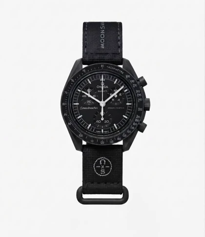 ساعت امگا سواچ ماه مشکی نیو با بند رابر Omega Swatch to the Moon